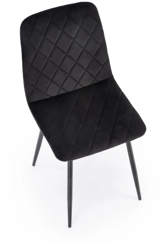 Krzesło tapicerowane K525 pikowane welurowe na czarnych nogach do jadalni czarny