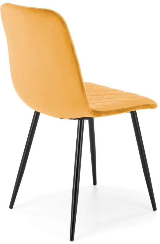 Krzesło tapicerowane K525 pikowane welurowe na czarnych nogach do jadalni musztardowy