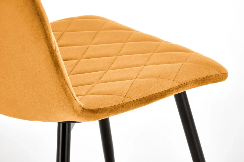 Krzesło tapicerowane K525 pikowane welurowe na czarnych nogach do jadalni musztardowy