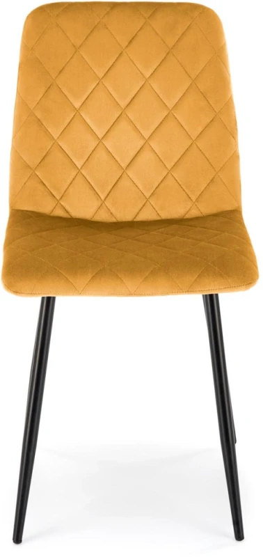 Krzesło tapicerowane K525 pikowane welurowe na czarnych nogach do jadalni musztardowy