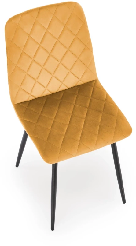 Krzesło tapicerowane K525 pikowane welurowe na czarnych nogach do jadalni musztardowy