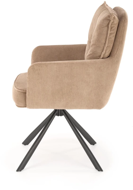 Krzesło obrotowe K528 sztruksowe z podłokietnikami wygodne do jadalni cappuccino