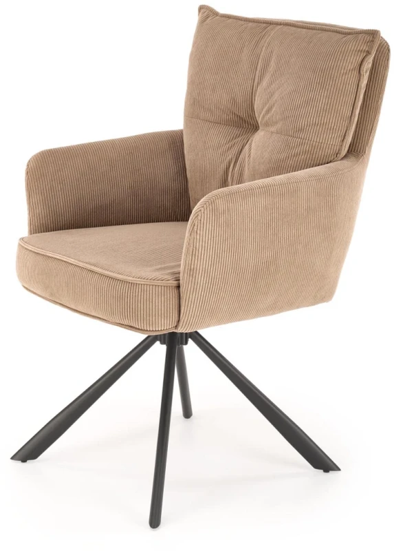 Krzesło obrotowe K528 sztruksowe z podłokietnikami wygodne do jadalni cappuccino