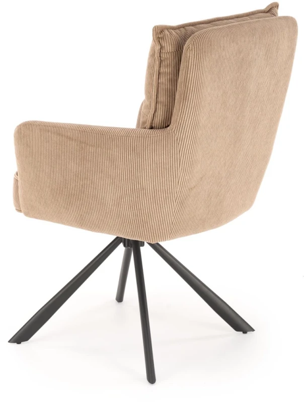 Krzesło obrotowe K528 sztruksowe z podłokietnikami wygodne do jadalni cappuccino