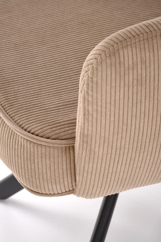 Krzesło obrotowe K528 sztruksowe z podłokietnikami wygodne do jadalni cappuccino