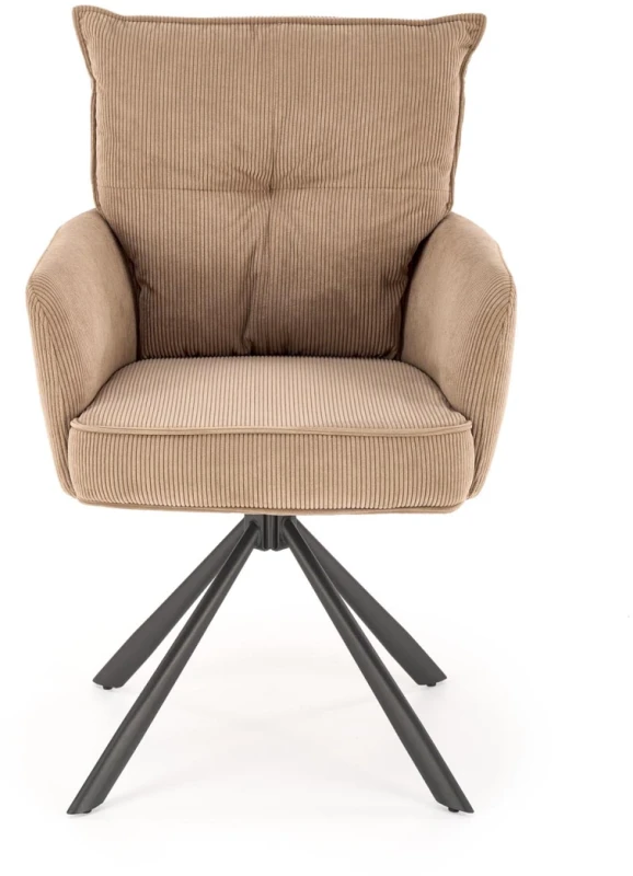 Krzesło obrotowe K528 sztruksowe z podłokietnikami wygodne do jadalni cappuccino