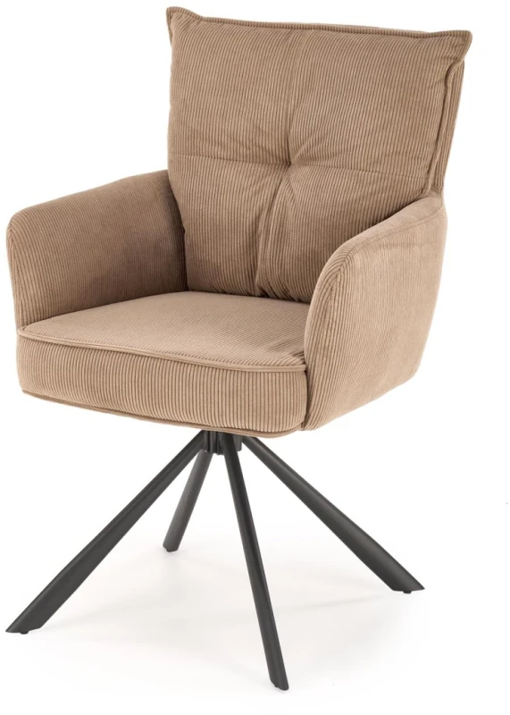 Krzesło obrotowe K528 sztruksowe z podłokietnikami wygodne do jadalni cappuccino