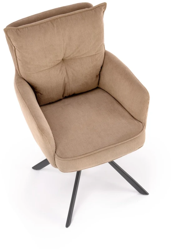 Krzesło obrotowe K528 sztruksowe z podłokietnikami wygodne do jadalni cappuccino