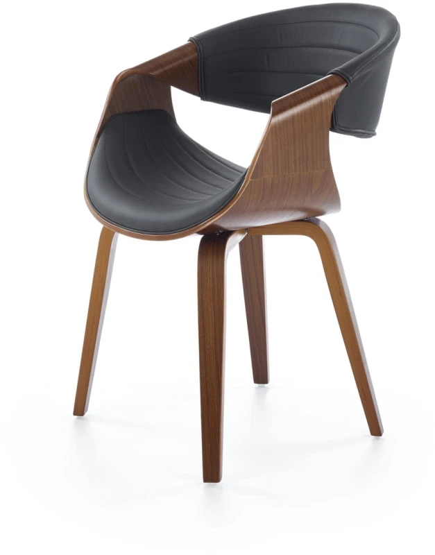 Krzesło drewniane K544 gięte z eco skóry nowoczesne do jadalni czarny/orzechowy