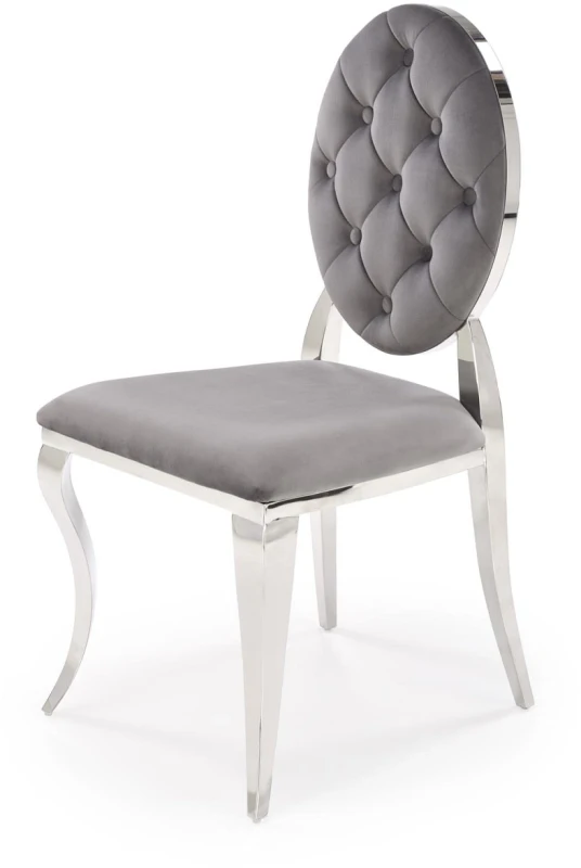 Krzesło tapicerowane K555 glamour welurowe do jadalni popielaty/srebrny