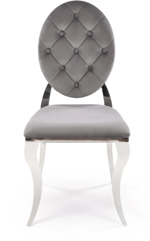 Krzesło tapicerowane K555 glamour welurowe do jadalni popielaty/srebrny