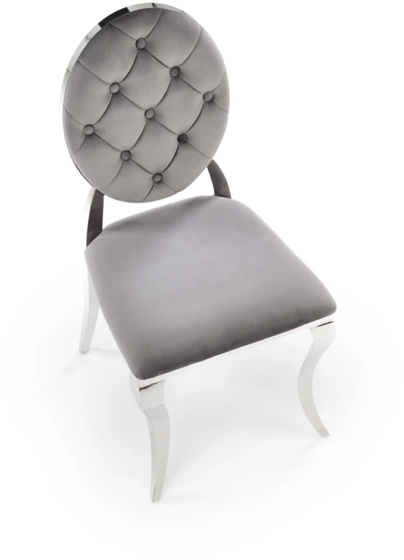 Krzesło tapicerowane K555 glamour welurowe do jadalni popielaty/srebrny