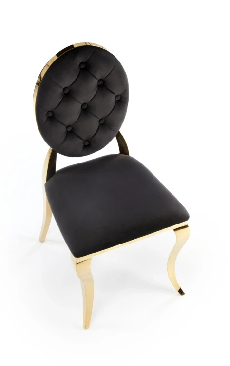 Krzesło tapicerowane K556 glamour welurowe eleganckie do jadalni czarny/złoty