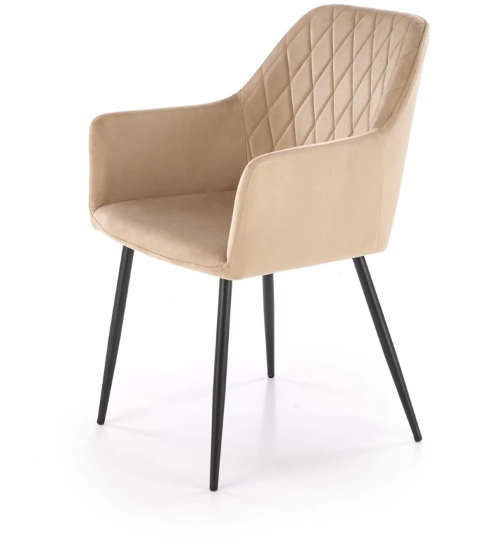Krzesło tapicerowane K558 welurowe z podłokietnikami do jadalni beżowy