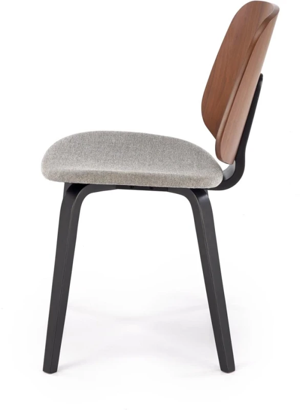 Krzesło tapicerowane K563 z drewnianym oparciem do jadalni orzechowy/popielaty