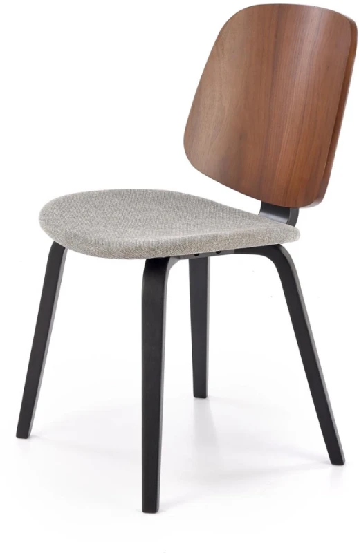 Krzesło tapicerowane K563 z drewnianym oparciem do jadalni orzechowy/popielaty
