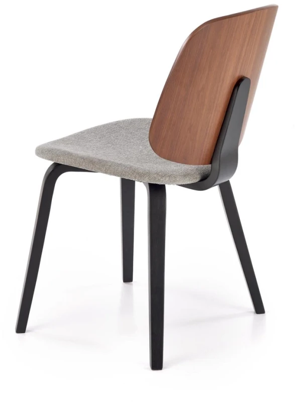 Krzesło tapicerowane K563 z drewnianym oparciem do jadalni orzechowy/popielaty