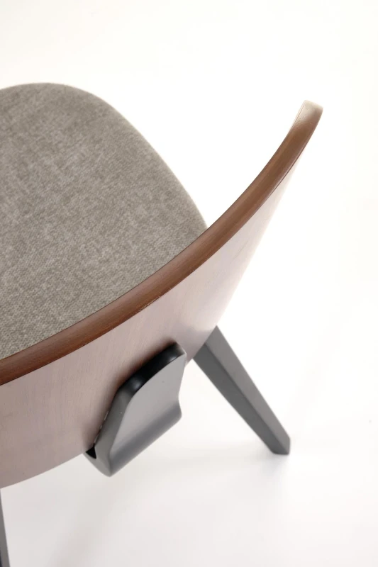 Krzesło tapicerowane K563 z drewnianym oparciem do jadalni orzechowy/popielaty