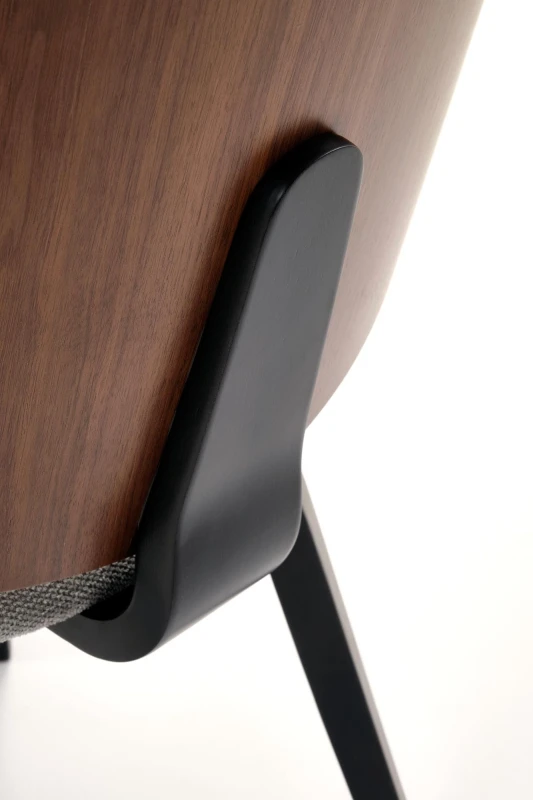 Krzesło tapicerowane K563 z drewnianym oparciem do jadalni orzechowy/popielaty