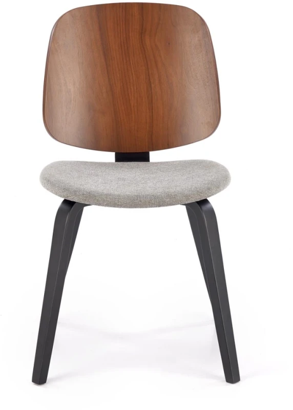 Krzesło tapicerowane K563 z drewnianym oparciem do jadalni orzechowy/popielaty