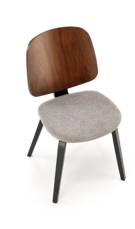 Krzesło tapicerowane K563 z drewnianym oparciem do jadalni orzechowy/popielaty