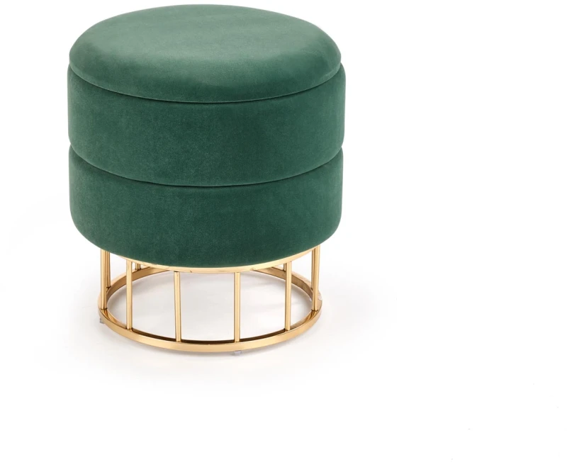 Pufa tapicerowana Minty ze schowkiem okrągła do przedpokoju ciemny zielony/złoty
