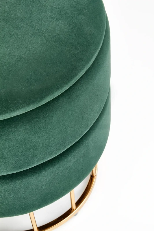 Pufa tapicerowana Minty ze schowkiem okrągła do przedpokoju ciemny zielony/złoty