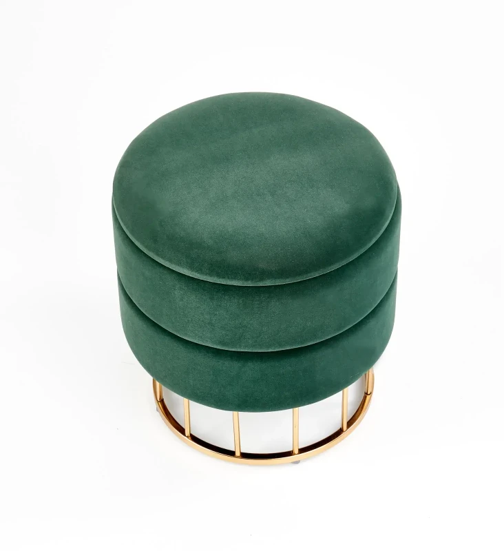 Pufa tapicerowana Minty ze schowkiem okrągła do przedpokoju ciemny zielony/złoty