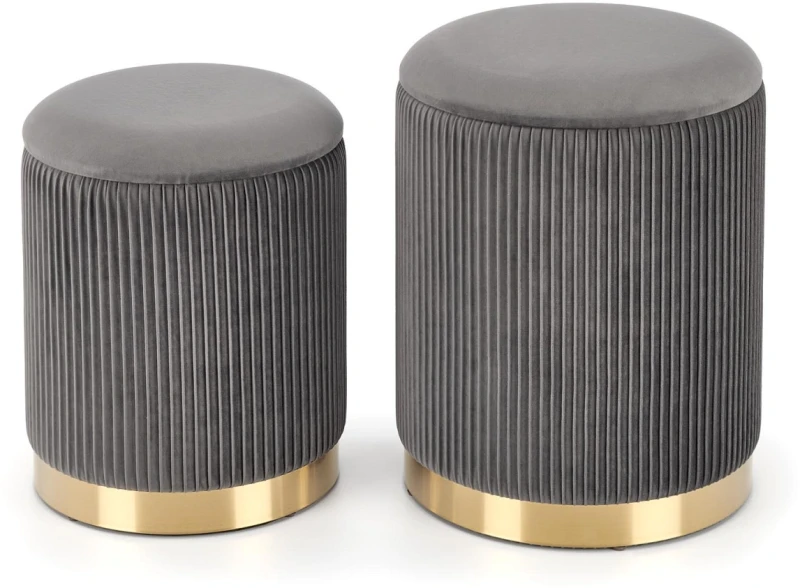 Zestaw 2 puf Monty okrągłe ze schowkiem w stylu glamour do salonu popielaty