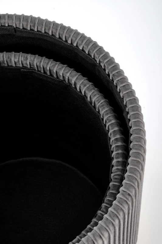 Zestaw 2 puf Monty okrągłe ze schowkiem w stylu glamour do salonu popielaty