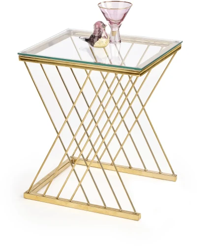 Stolik kawowy Nancy szklany glamour metalowy do salonu 45 cm złoty/transparentny