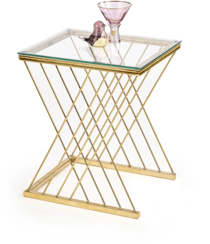 Stolik kawowy Nancy szklany glamour metalowy do salonu 45 cm złoty/transparentny