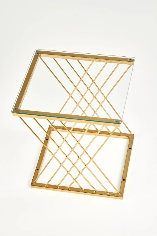 Stolik kawowy Nancy szklany glamour metalowy do salonu 45 cm złoty/transparentny