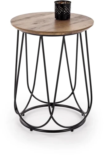 Stolik kawowy Nubira S okrągły loft metalowy do salonu 40 cm czarny/orzechowy