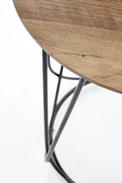 Stolik kawowy Nubira S okrągły loft metalowy do salonu 40 cm czarny/orzechowy