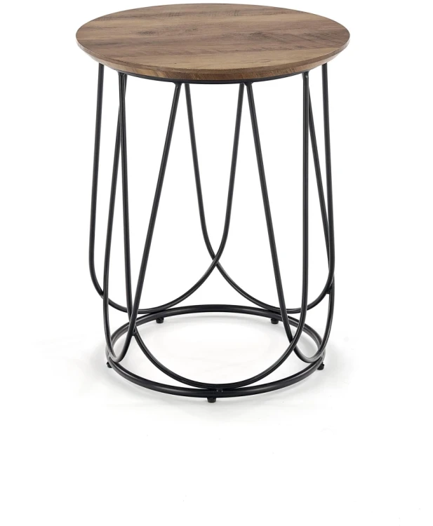 Stolik kawowy Nubira S okrągły loft metalowy do salonu 40 cm czarny/orzechowy