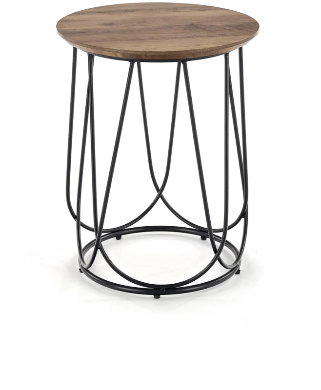 Stolik kawowy Nubira S okrągły loft metalowy do salonu 40 cm czarny/orzechowy