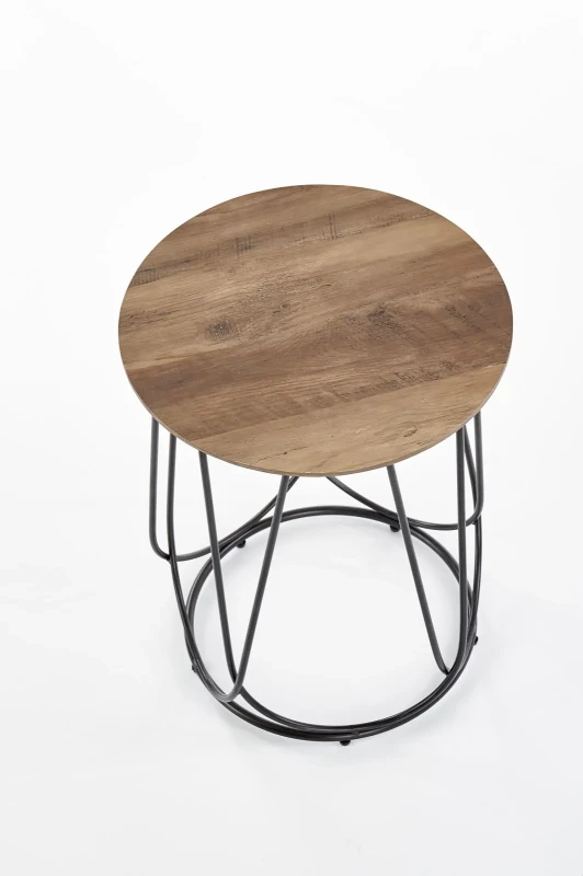 Stolik kawowy Nubira S okrągły loft metalowy do salonu 40 cm czarny/orzechowy