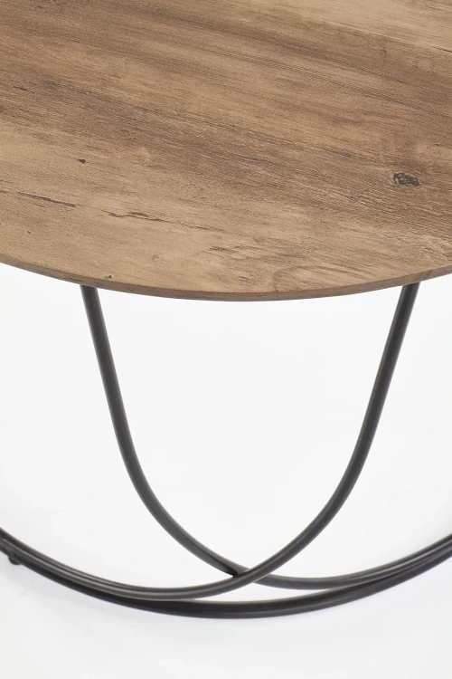 Stolik kawowy Nubira okrągły loft metalowy do salonu 60 cm czarny/orzechowy