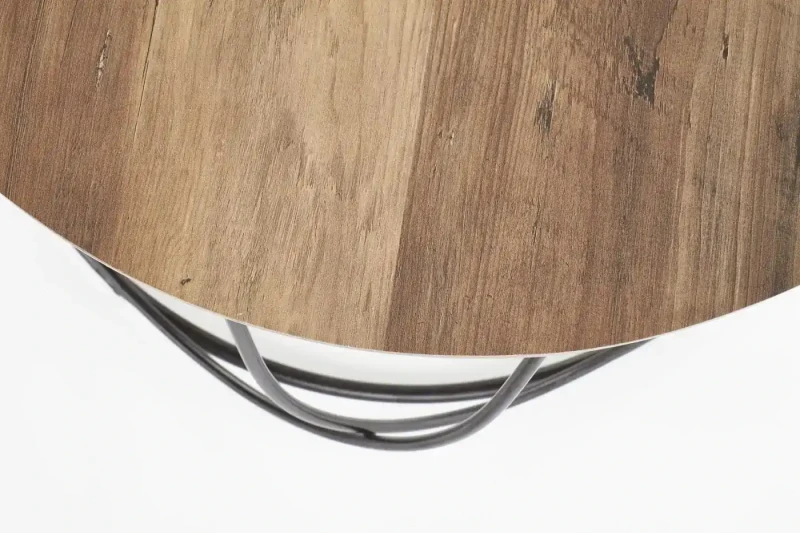 Stolik kawowy Nubira okrągły loft metalowy do salonu 60 cm czarny/orzechowy