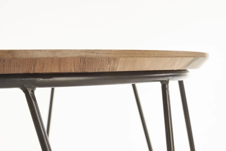 Stolik kawowy Nubira okrągły loft metalowy do salonu 60 cm czarny/orzechowy