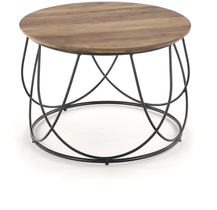 Stolik kawowy Nubira okrągły loft metalowy do salonu 60 cm czarny/orzechowy