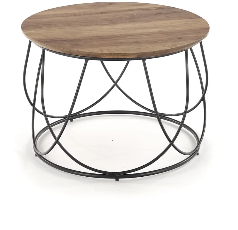Stolik kawowy Nubira okrągły loft metalowy do salonu 60 cm czarny/orzechowy