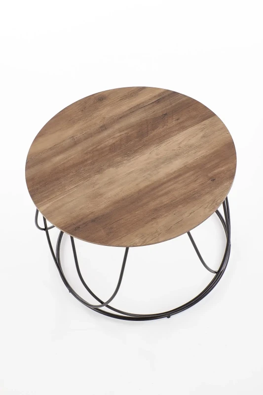Stolik kawowy Nubira okrągły loft metalowy do salonu 60 cm czarny/orzechowy