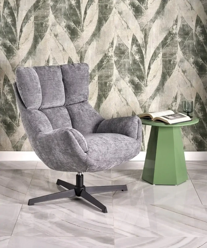 Fotel obrotowy Orinoko wypoczynkowy nowoczesny tapicerowany do salonu popielaty