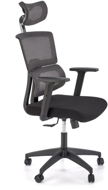 Fotel ergonomiczny Pablo z zagłówkiem obrotowy do biura popielaty/czarny