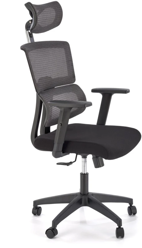 Fotel ergonomiczny Pablo z zagłówkiem obrotowy do biura popielaty/czarny