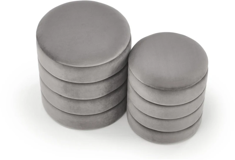 Zestaw 2 puf Pacho z pojemnikiem okrągłe welurowe do salonu popielaty