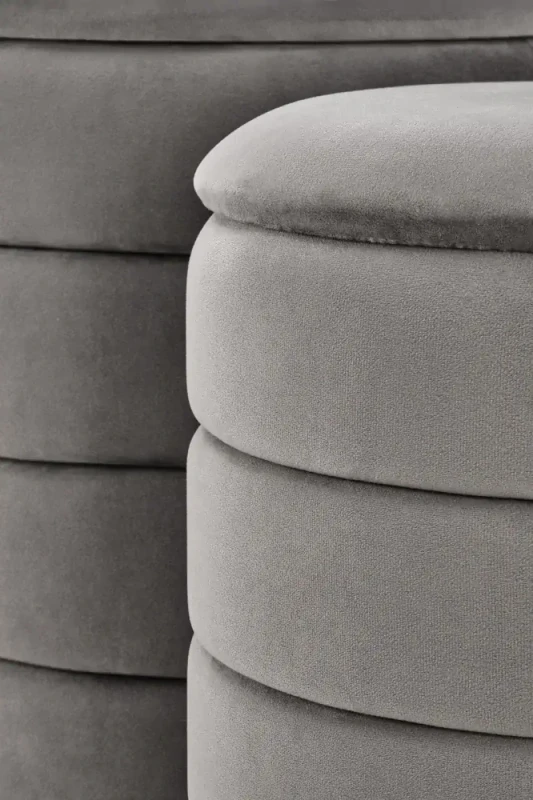 Zestaw 2 puf Pacho z pojemnikiem okrągłe welurowe do salonu popielaty