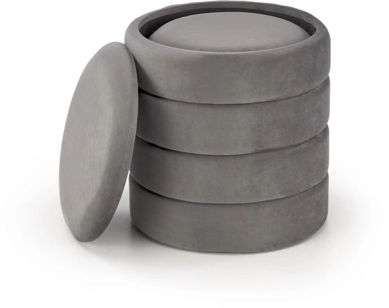 Zestaw 2 puf Pacho z pojemnikiem okrągłe welurowe do salonu popielaty